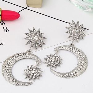 New Big Luxury Sun Moon Stars Drop Earrings